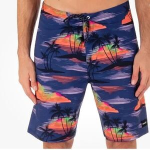 NWT Hurley Board Shorts Swim Phantom Quick Dry 4 Way Stretch Palm Tree Navy